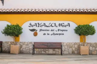 Sayalonga letters on the main square Don Rafael Alcoba